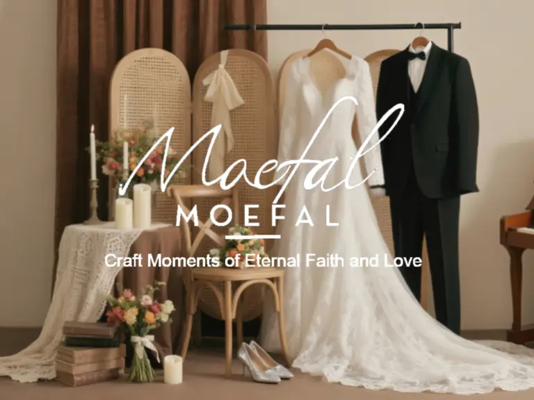 Wedding dress and tuxedo displayed with flowers for timeless wedding decor inspiration.